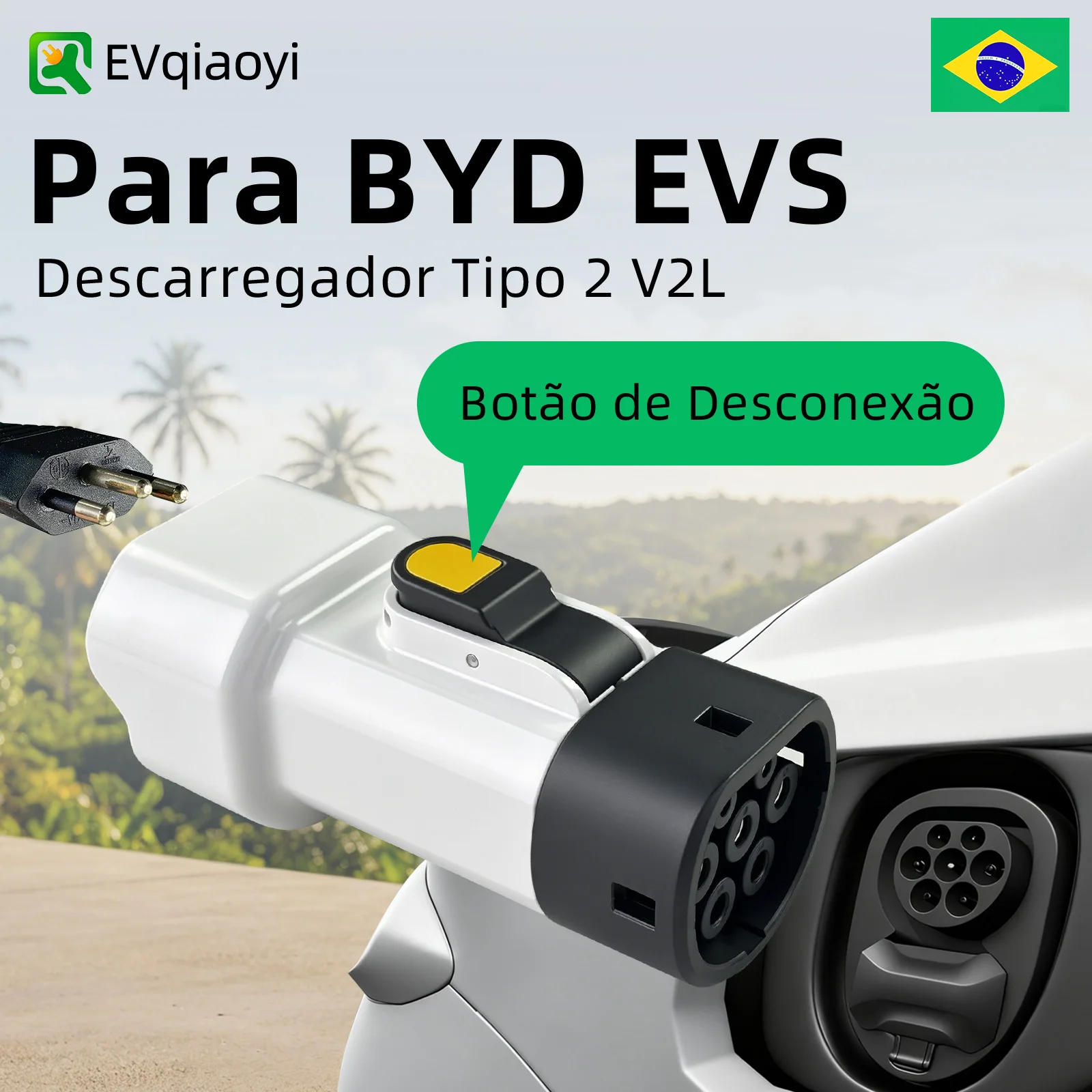 

Адаптер EVqiaoyi Type2 V2L с кнопкой отключения питания, разрядное устройство для BYD DOLPHIN MINI/PLUS/SE SEAL SHARK SONG YUAN TAN HAN KING