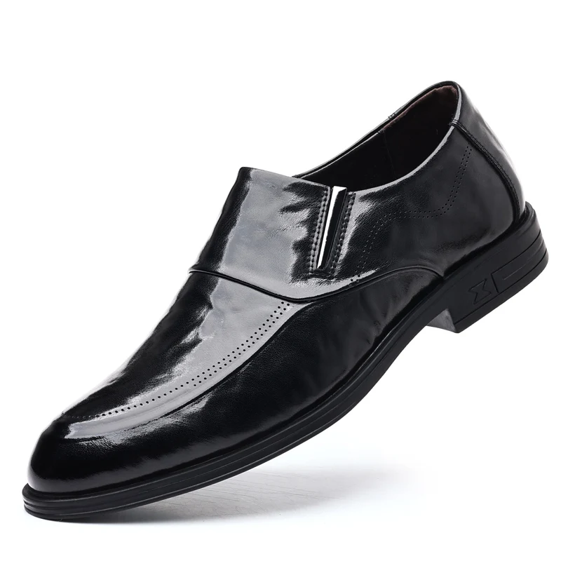 Men'S Leather Business Wedding Dress Casual Leather Shoes Black Brown Slip on Loafers