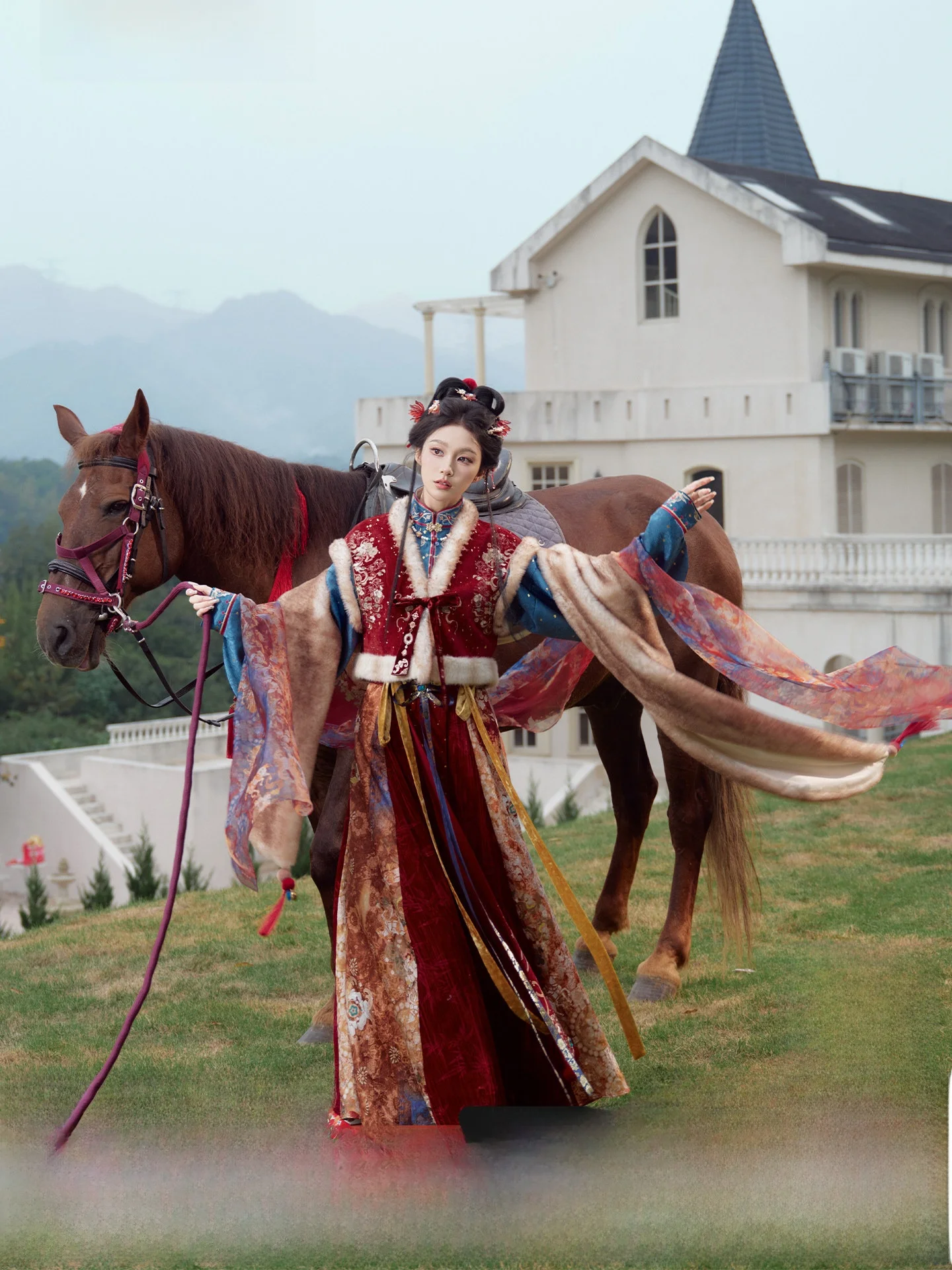 

Ele Embroidered Hanfu Women's Clothing Set with Stand Collar f Arm irt Golden Emed Skirt