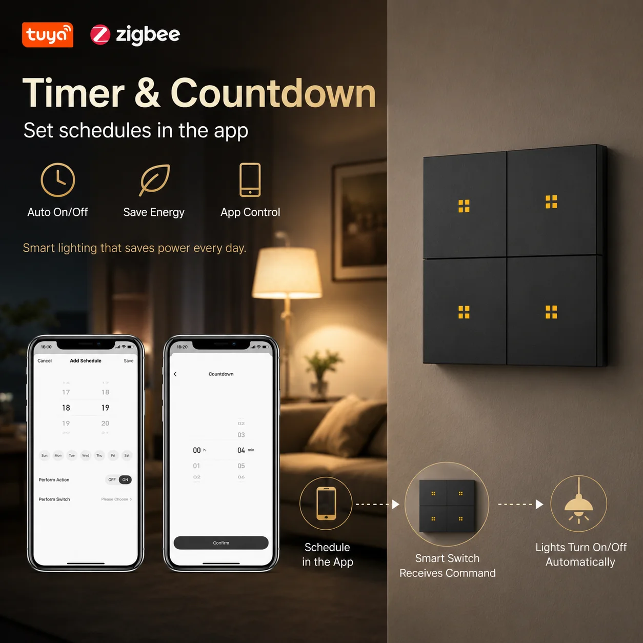 

Tuya Zigbee 4-Gang Smart Switch Scene Timing Aluminum Panel Works Alexa Google Home Smart Life Home Assistant EU UK Standard