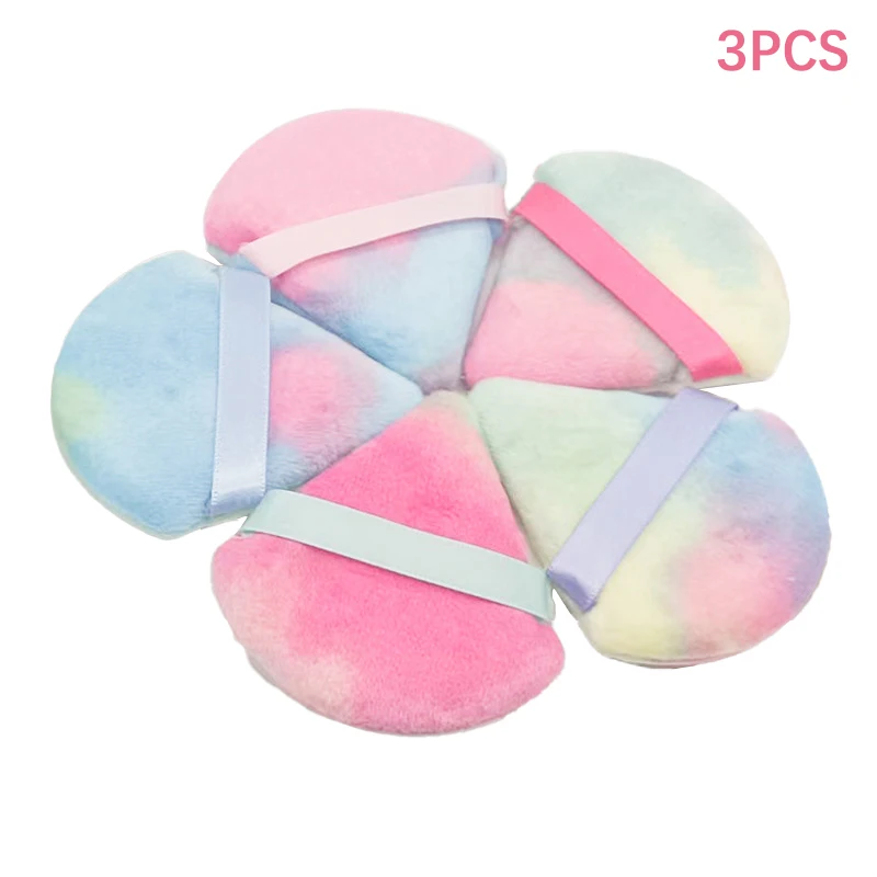 3Pcs Triangle Velvet Powder Puff Flowers Mini Face Makeup Sponge Cosmetics Soft Cotton Face Powder Puff Washable Lightweight