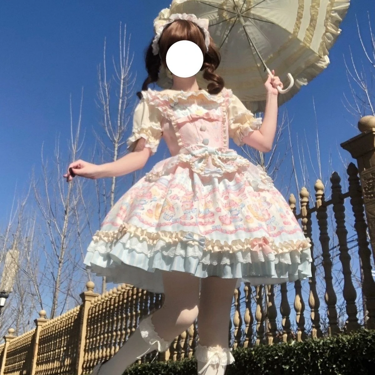 Japanese Lolita Strap Dress Women Cute Prints,Bow Ruffle Kawaii Cosplay Party Slim Fit Afternoon Tea Daily Elegant Outfits 2026