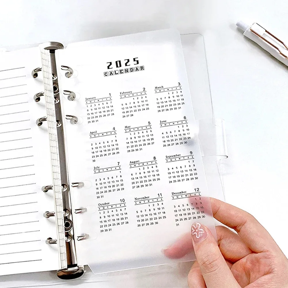 2025 Calendar PP Divider A5 A6 Loose Leaf Notebook Planner Index Sheet Binder Category Planner Inner Clip