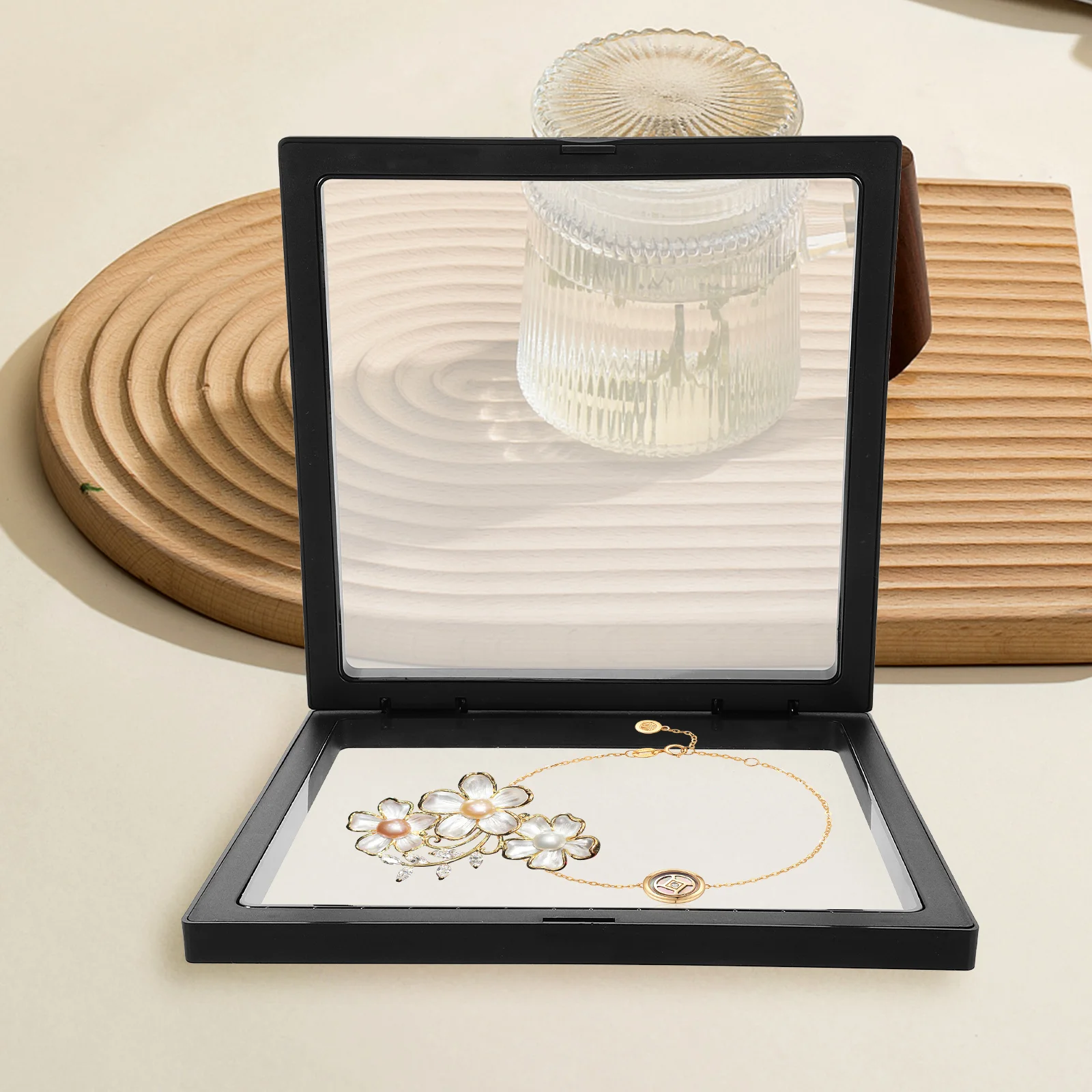 

4pcs Transparent Jewelry Display Case Floating Ring Display Rack Pe Film Desktop Storage For Ring Coin Bracelet Organizer Stand