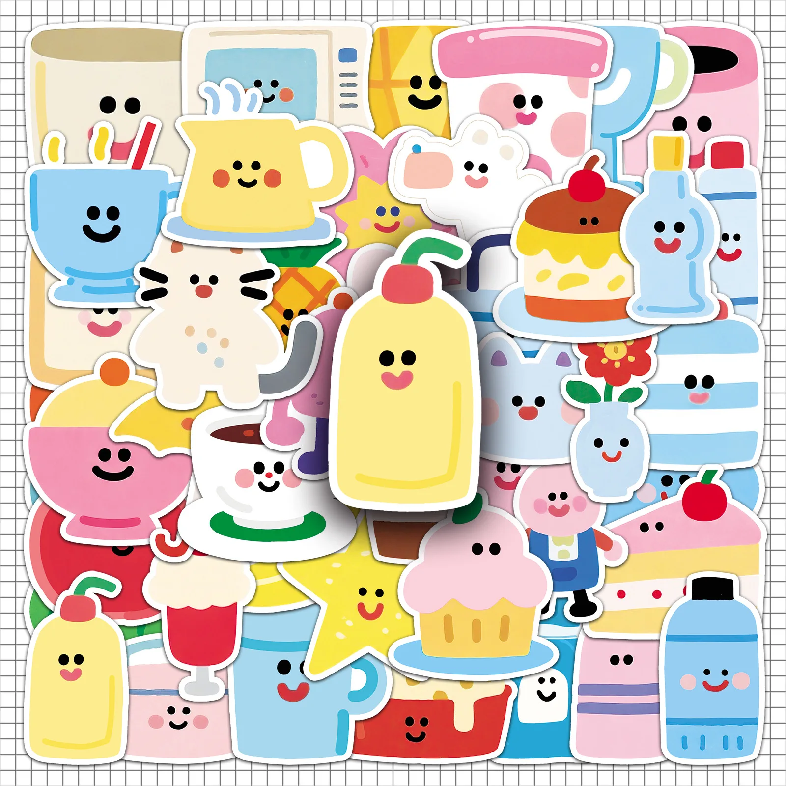 

50PCS Simple Drawing Style Doodle Cartoon Items Art Painted Decorative Skateboard Laptop iPad Waterproof Stickers Kids Toy