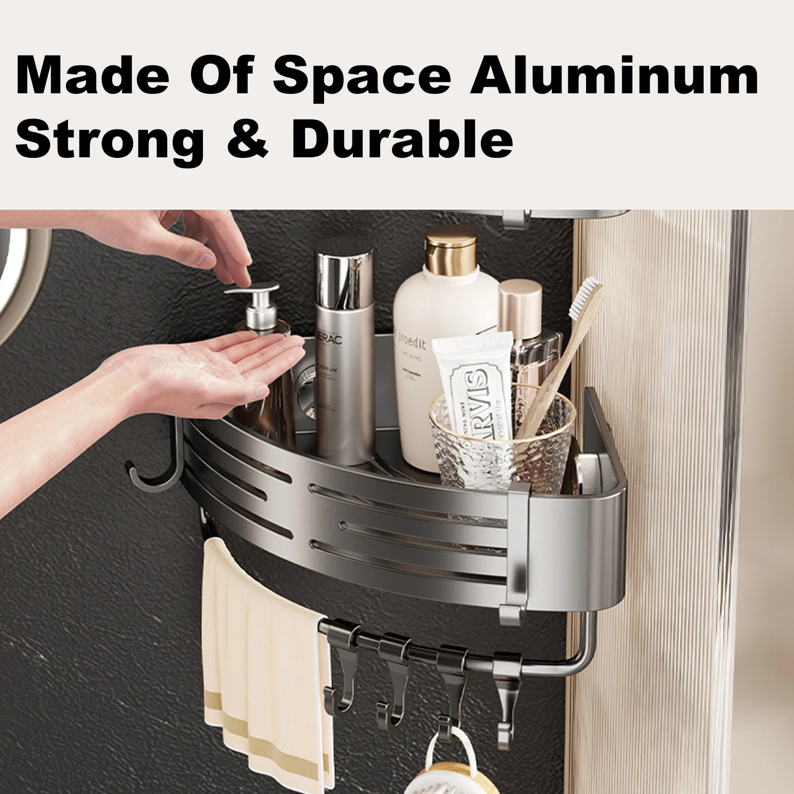 Shower Corner Rack Bathroom Shelf Wall Mounted for Shower Shampoo Bottle Orangizer Storage Punch-free Bathroom Accessories - view 4