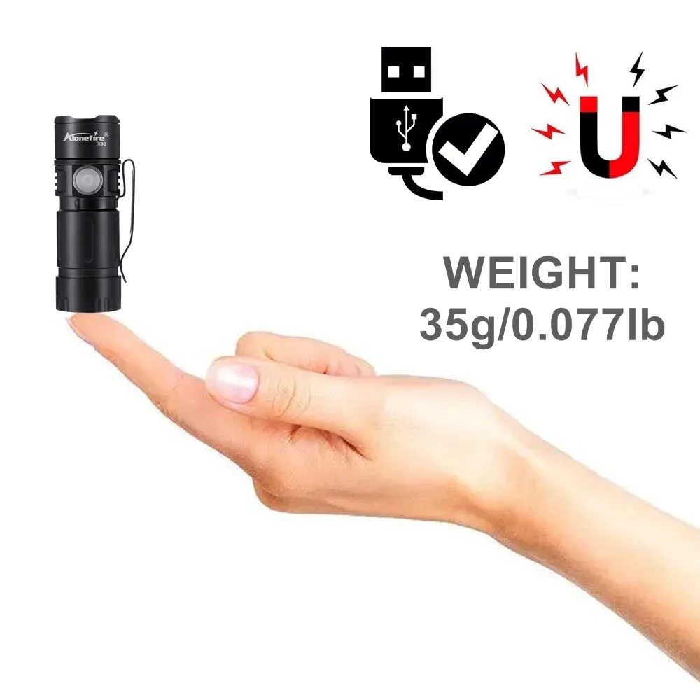 X30 5W LED Portable Mini LED Flashlight Magnet USB Rechargeable Outdoor Child Lady Backpack Pocket Torch Lamp 16340 Battery