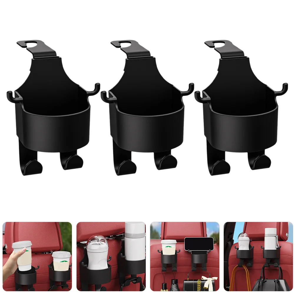 

3pcs Car Headrest Cup Holder Backseat Drink Storage Bracket For Phone Bottle Snacks Abs Vehicle Organizer