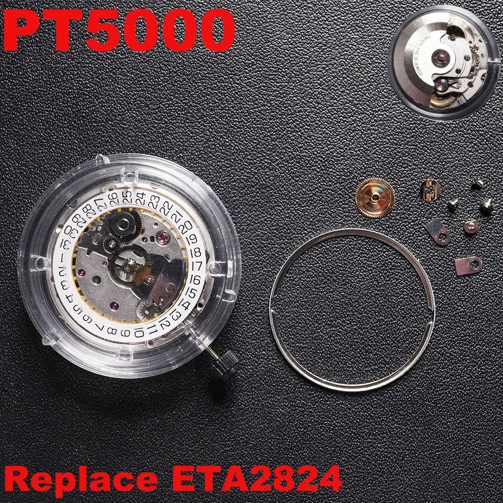 PT5000 Automatic Movement Luxury 25 Gemstones High-Precision Mechanical Movement with White Date Wheel Suitable for ETA2824 Watc