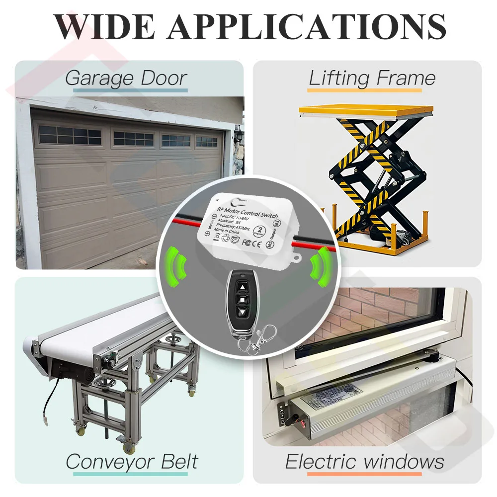 TEDELIGO 12V Garage Door Opener Motor Gate Remote Control Switch,Wireless 433MHz 24V 48V 80V 2CH Receiver Module 300mTransmitter