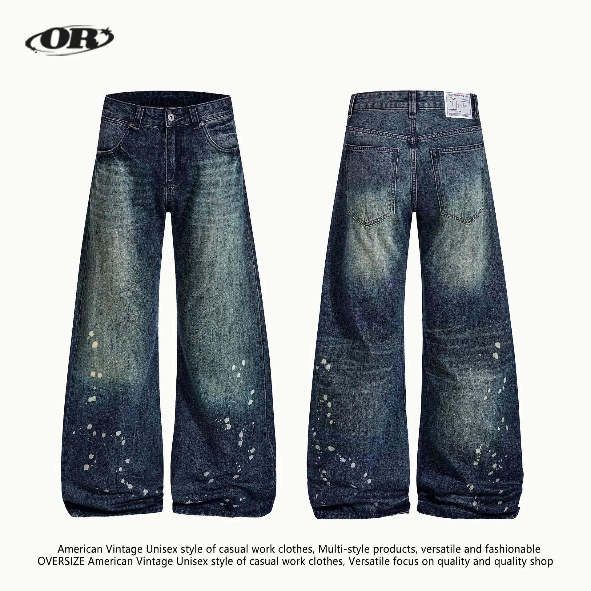 أو FL الأمريكية الرجعية الحبر الرش سكين منحني 90 القطن النساء الجينز غسل والعمر خمر المرأة ممسحة الطابق بنطلون Y2k