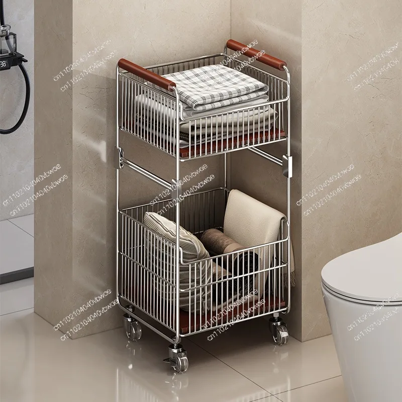 

Medieval laundry basket cart storage basket bathroom mobile layered laundry basket wholesale