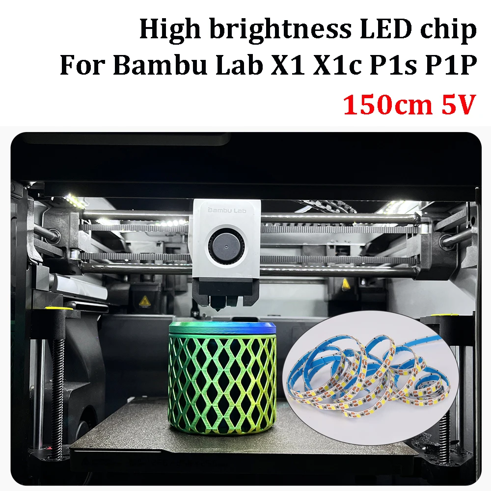 

Светодиодная лента для 3D-принтера Bambu Lab P1s P1P X1 X1C Комплект светодиодных фонарей 5 В 150 см IP44 Лампа освещения Супер яркая для Bambulabs