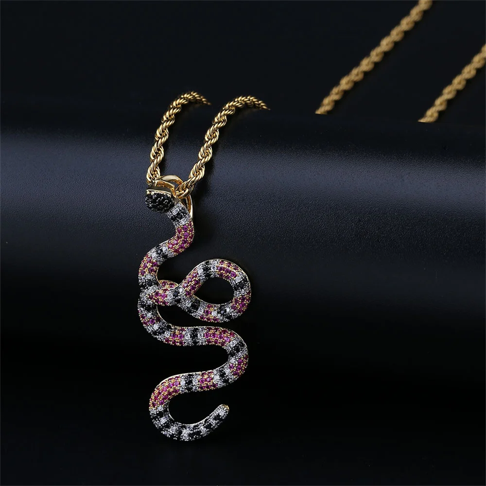 

New Ins Hip Hop Pendant Micro Pave Colorful Snake Pendant Trendy Jewelry
