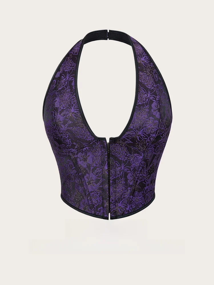 

Lena Vintage Court Hanging Ne Strap Fibone Apewear Waist Cincher Верхняя одежда Укороченный топ из полиэстера или молнии с цветочным принтом