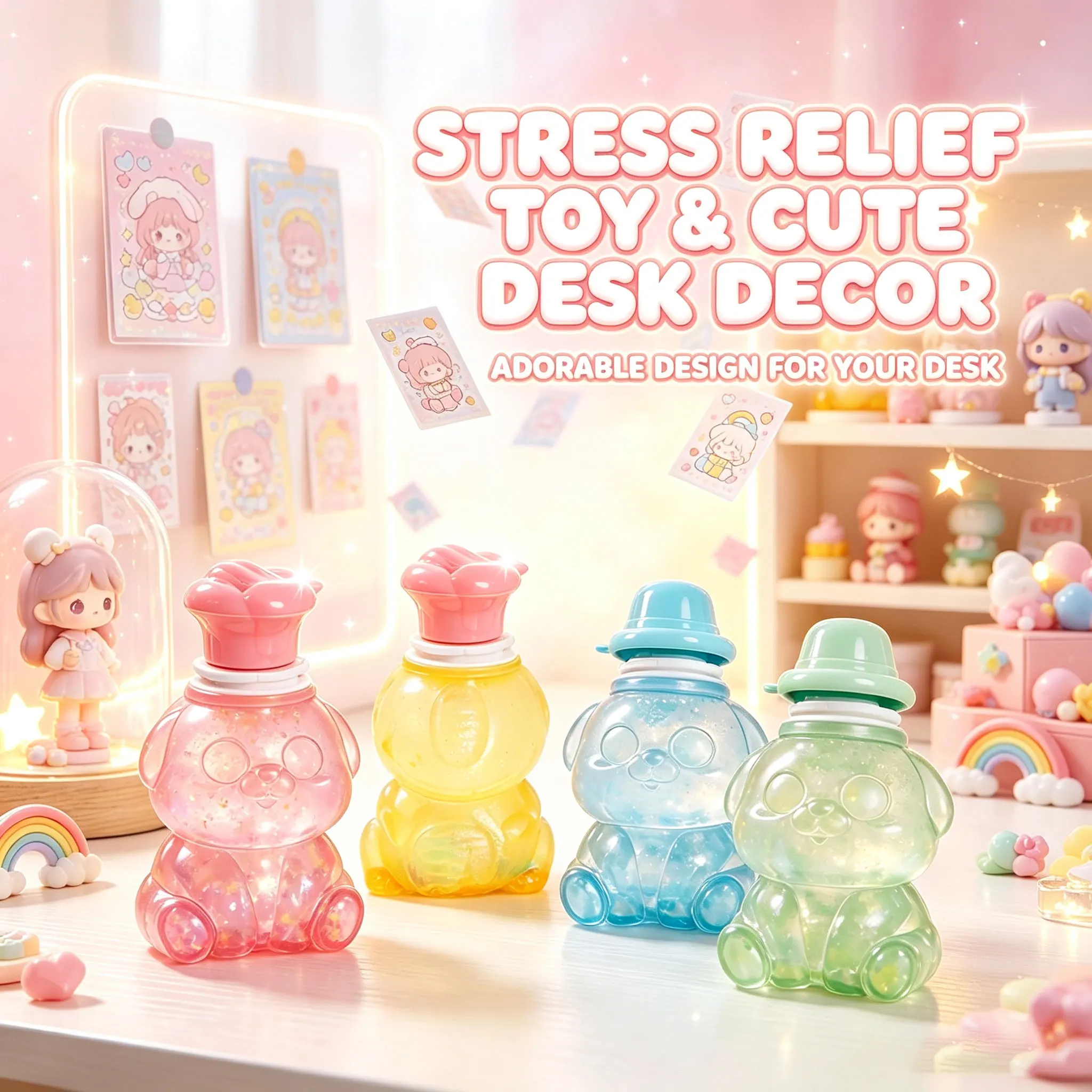 Water-filled squeezing toy for children. DIY handmade toy with random silicone small animals. Cute pet pendant. Gift for girls.