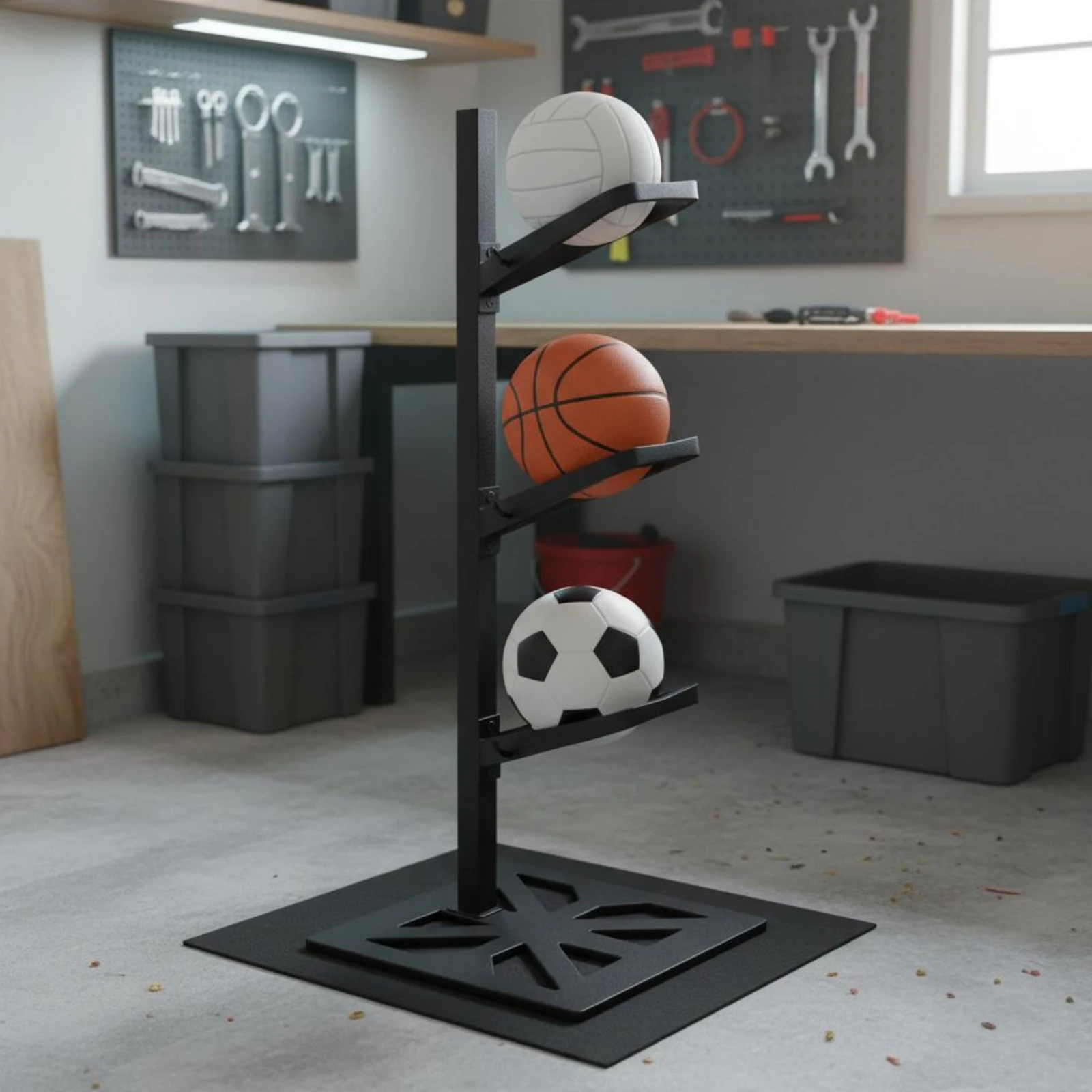 Multi Sport Organizer Space Saving Equipment Stand Basketball Holder Easy to Organize Wall Mounted Ball Rack Sturdy for Garage