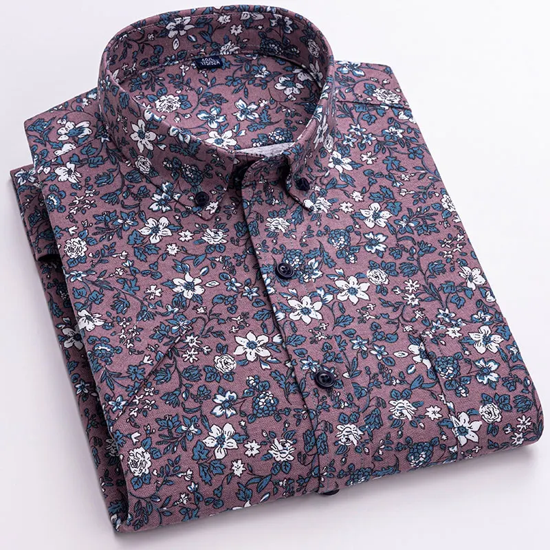 Chemise à manches courtes pour hommes, imprimé floral Oxford, streetwear de loisirs, 100% coton, chemise habillée boutonnée pour hommes, grande