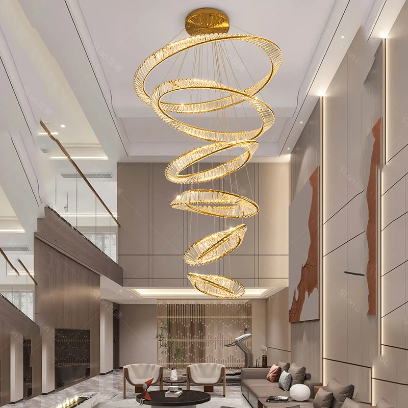 Plafonnier LED suspendu en cristal au design moderne, éclairage d'intérieur, luminaire décoratif de plafond, idéal pour un salon ou des escaliers