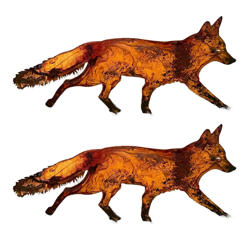 

SEWS-2X Sneaky Rustic Metal Fox Garden Decoration With Stakes-Woodland Animals Yard Gift B