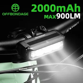 Offbondage luz dianteira da bicicleta 900 lúmen luz 2000mah lanterna à prova dwaterproof água carregamento usb mtb estrada ciclismo lâmpada