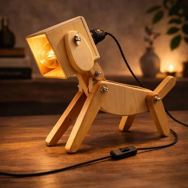 Wood Children's Fun Adjustable Modeling Desk Lamp Desk Desktop Lighting Cute Healing Children's Fun Atmosphere Lighting