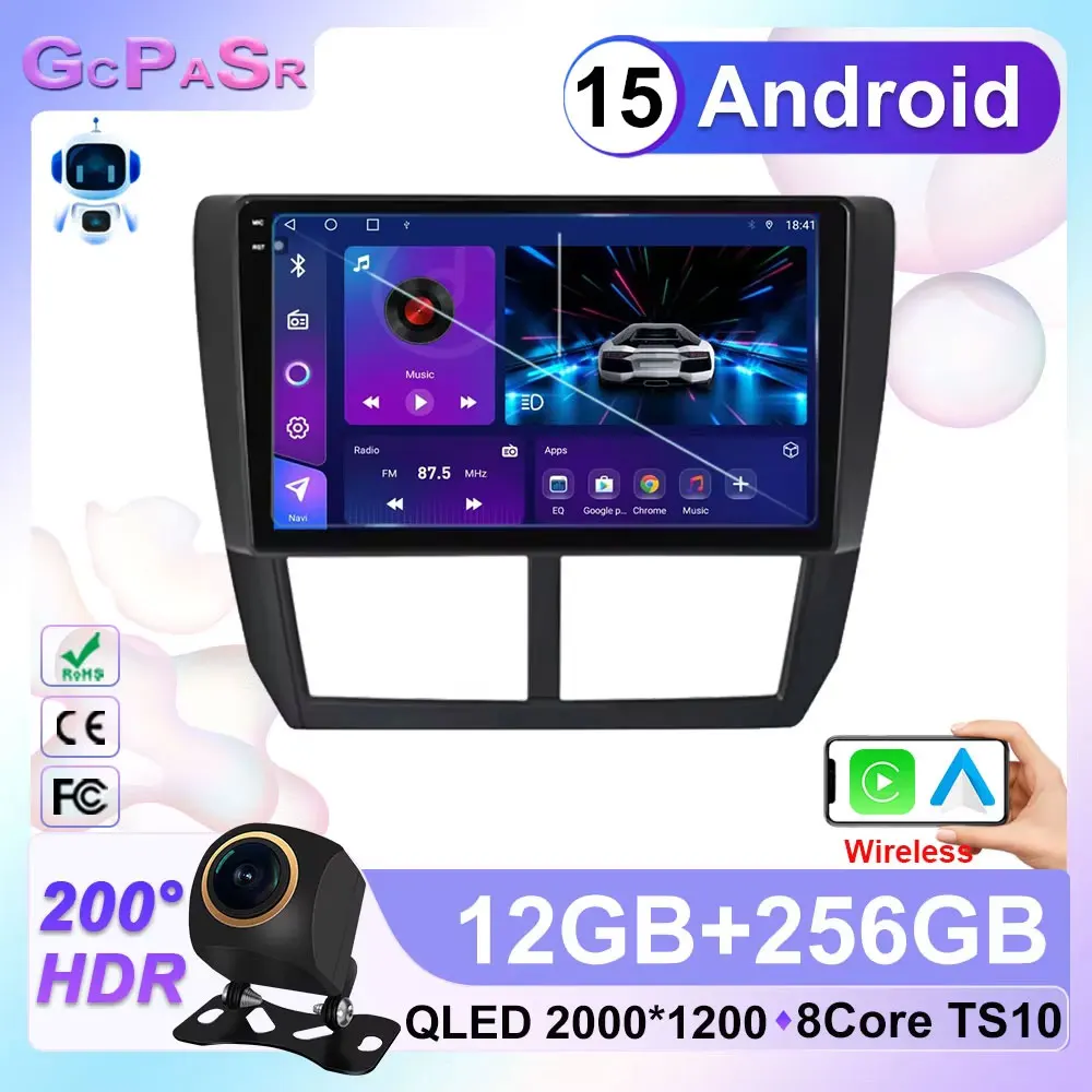 Car Radio For Subaru Forester 3 SH WRX 2007-2013 Stereo 4G LTE GPS Head Unit Viedo Player 2 DIN 2DIN DVD Android 15 Multimedia