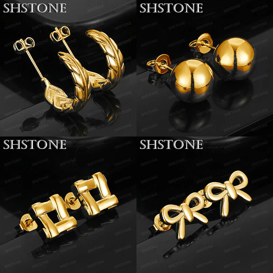 

New 18k Gold Feather Bow Square Beads Stud Earring Fashion Classic Charm Jewelry Birthday Wedding Party Gifts Accessories