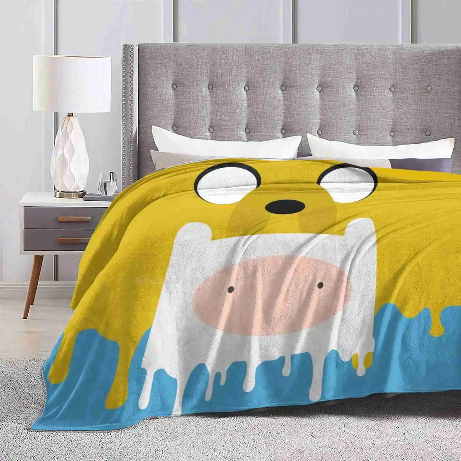 Finn N' Jake Splash Design New Selling Custom Print Flannel Soft Blanket Vector Finn Jake Adventure Time Splash Yellow Blue