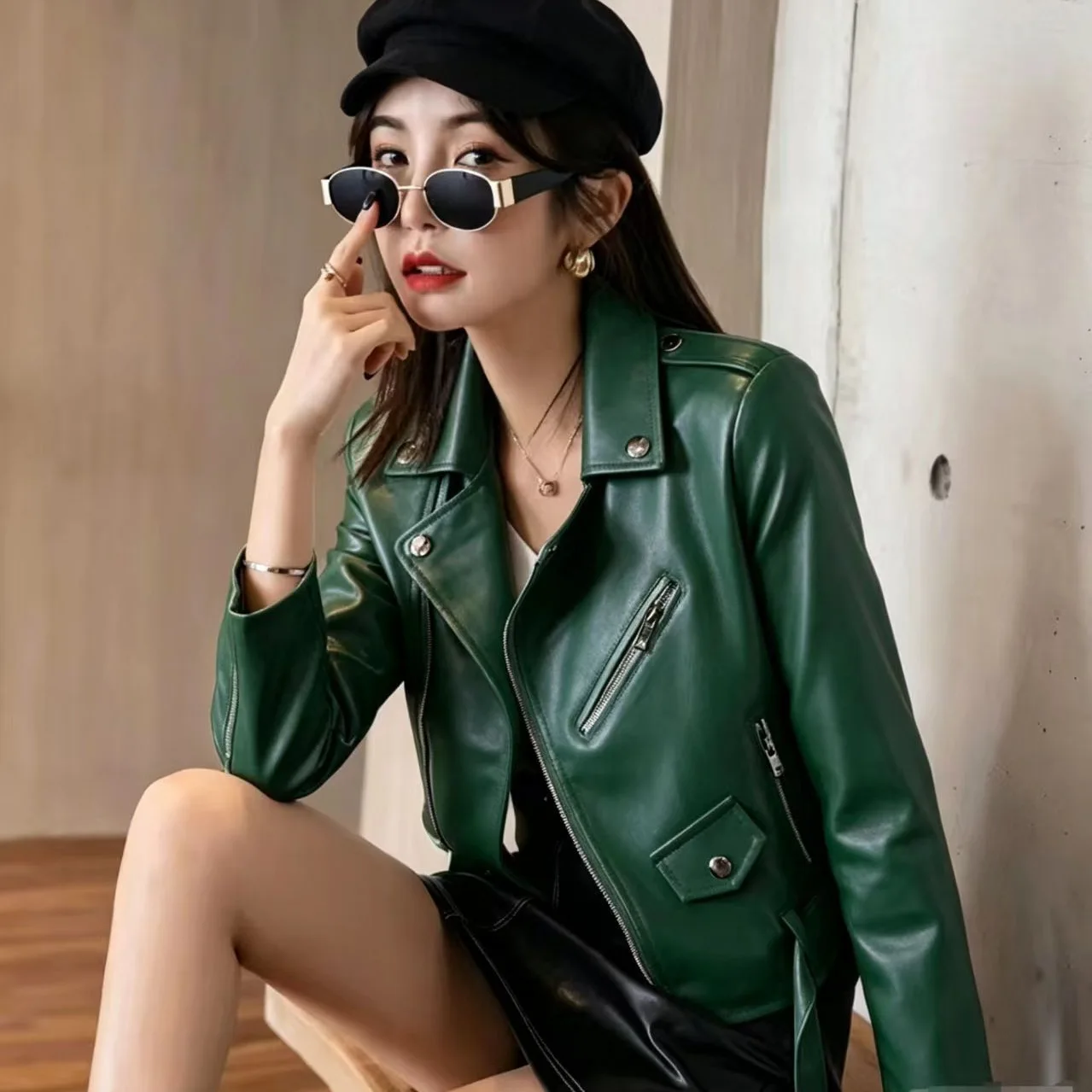 Women's Faux Leather Jacket Lapel Collar With Zipper Decoration Slim Fit Comfortable Versatile Commuter Casual Daily Wear Jacket