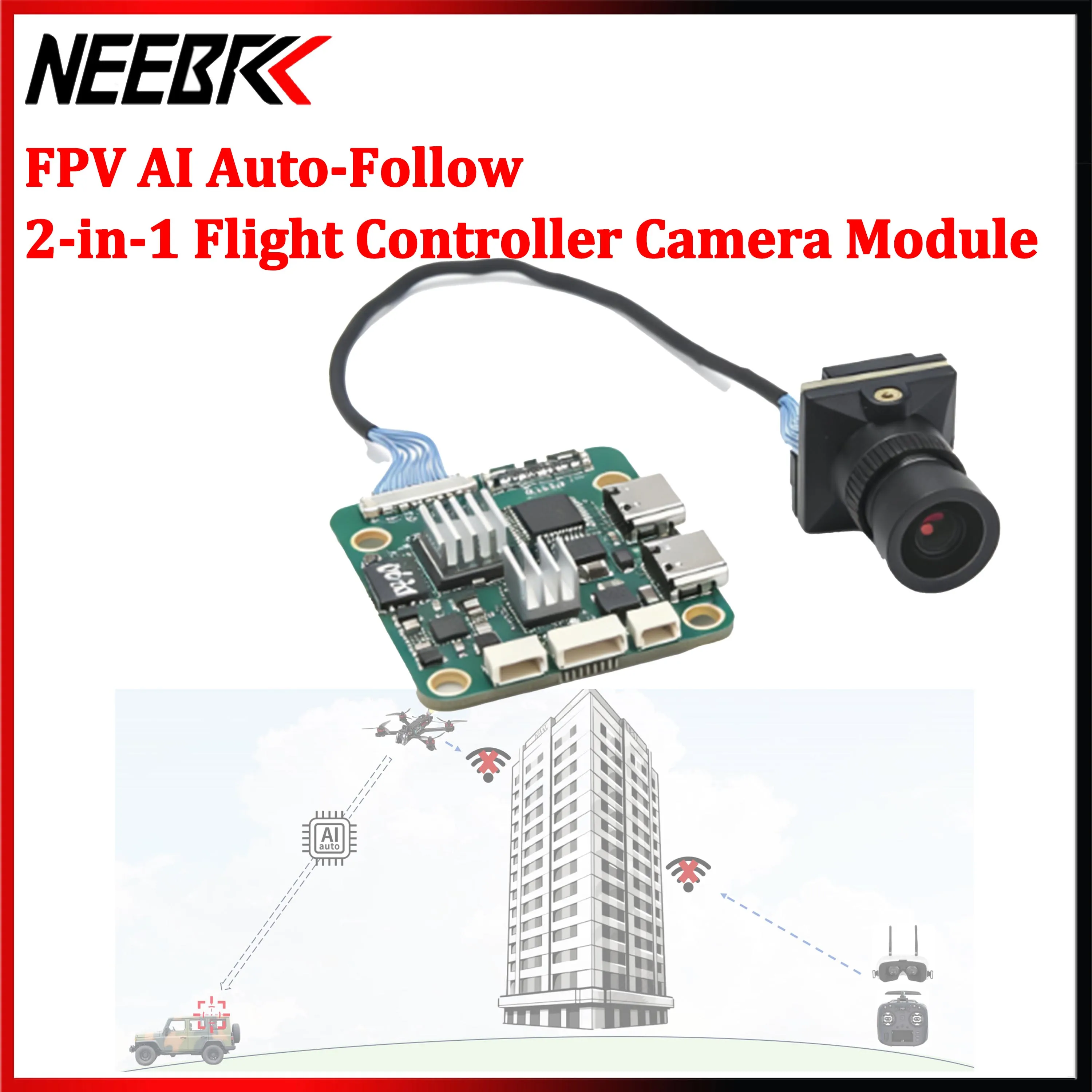 FPV AI Auto‑Follow 2‑in‑1 Flight Controller Camera Module Built‑in BetaFlight 1080P Vision for 5‑18 Inch FPV Quadcopter 4S‑8S