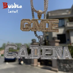 Bubble Letter Custom Name Necklace for Men Baguette Personalized Pendant Real Gold Plated Hip Hop Rock Rapper Jewelry