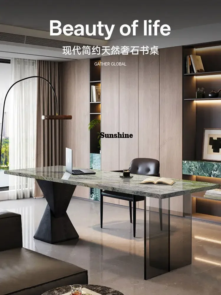 

YItalian minimalist design, natural marble desk, chair, home study, living room, high-end sense