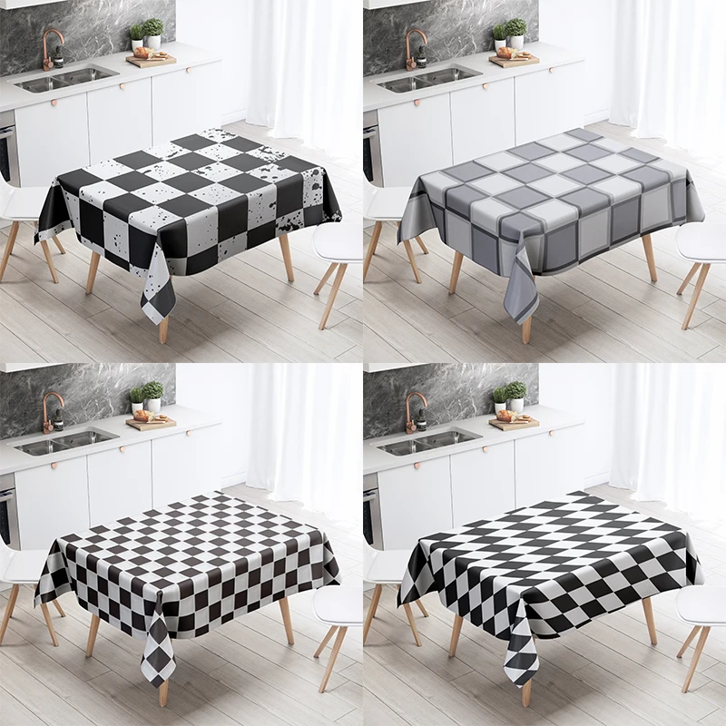 Black and White Tablecloth Anti-Stain Waterproof Dining Table Home Decoration Rectangular Kitchen Fireplace Countertop