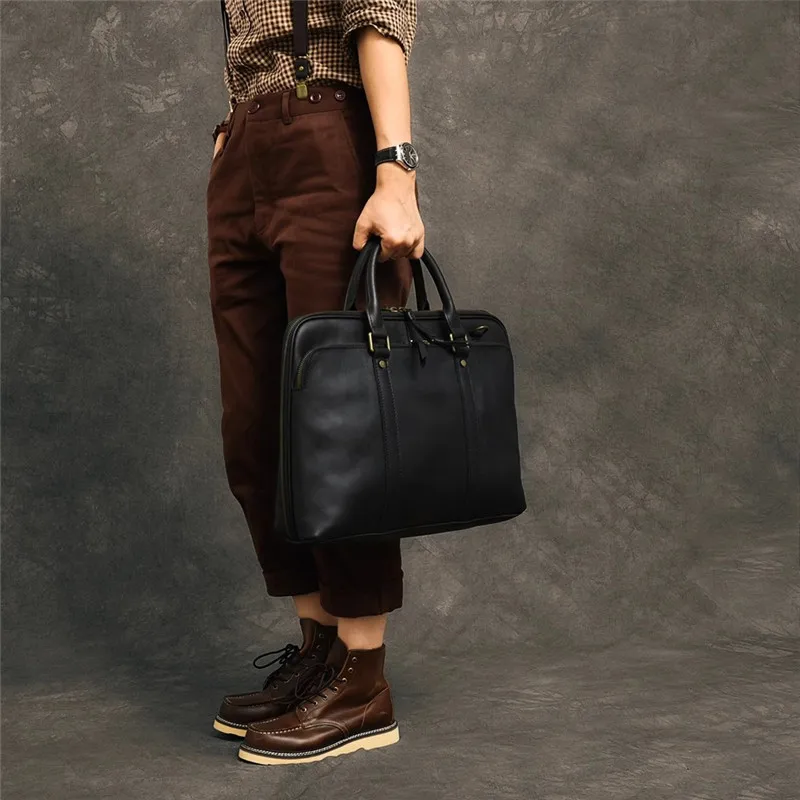 

Business Casual High-quality Genuine Leather Men's Women's Briefcase Work Natural Soft Real Cowhide Laptop Handbag Messenger Bag