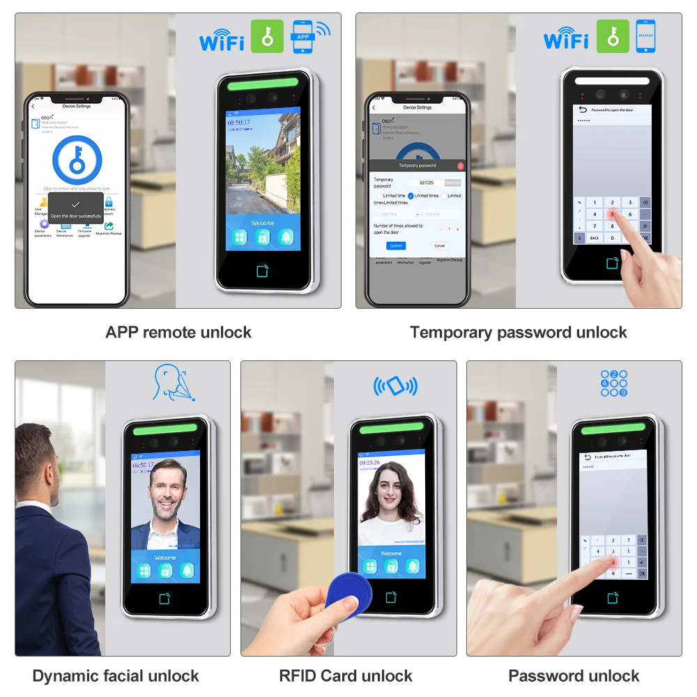 5.5 inch TCP IP WIFI Dynamic Facial Recognition Machine Smart APP RFID Access Controller Face Time Attendance Card Reader System