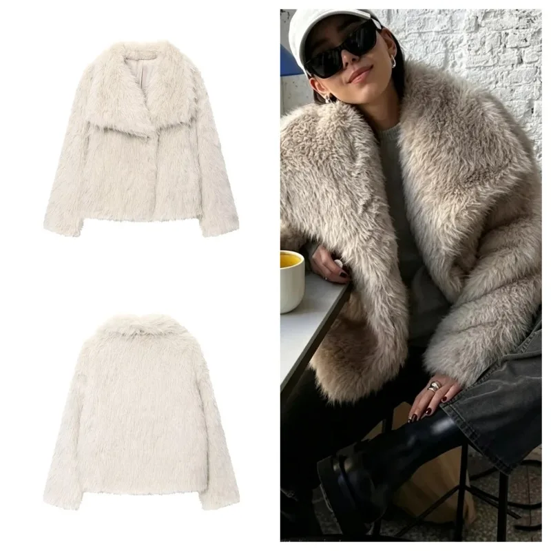 Guobioziy 2026 winter women's new classic solid color thick imitation fur lapel jacket warm short coat multi-color optional