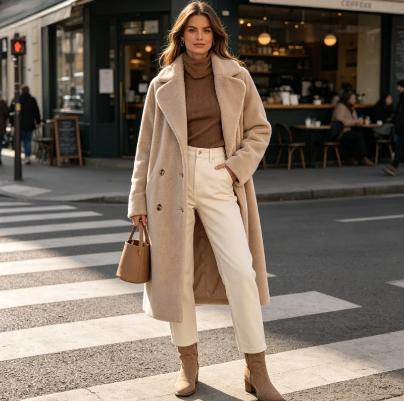 Faux Mink Fur Coats Women Long Fur Jacket Solid Lace Up Lapel Collar Long Sleeve Double Breasted Thick Casual 2026 Autumn Winter