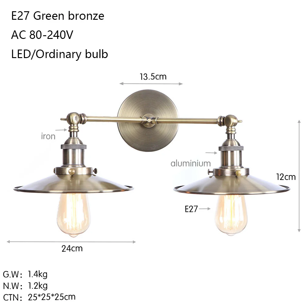 Imagem -02 - Duas Cabeças de Ferro do Vintage Alumínio Retro Lâmpada Parede Led E27 Luminária Arandelas Parede Luz Sala Estar Quarto Restaurante Estudo
