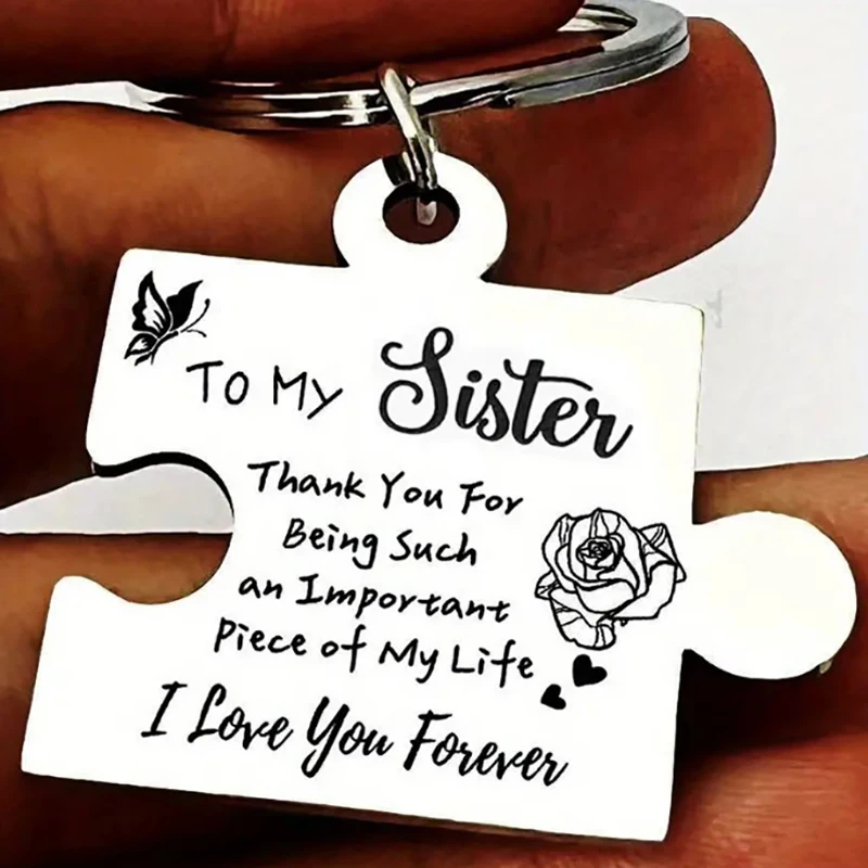 

To Sister Keychain,Stainless Steel Sister Keychain From Brother,Graduation Birthday Gifts,Simple Style Sister Jewelry