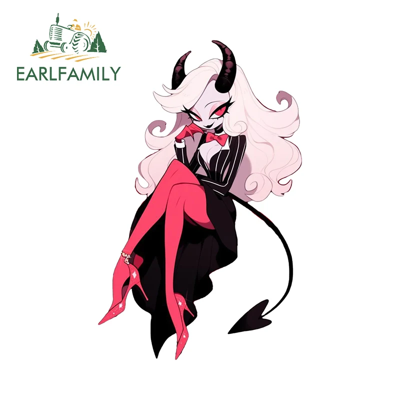 EARLFAMILY 13cm x 8.3cm White Hair Demon Girl Car Sticker Cute Suit Anime Red Skin Windows Decals Funny Caravan Racing Decor
