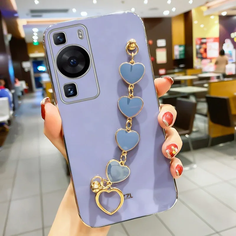 Fashion Plating Love Heart Bracelet Chain Case For Huawei P60 Pro Plus P50 P40 P20 P30 Lite P Smart Z Y9 Prime 2019 Soft Cover image 5