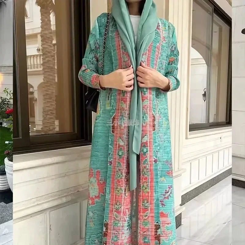 ALSEY-Abayas largas plisadas para mujer, estilo Dubái de Oriente Medio, bata holgada de talla grande, cárdigan, vestido con diseño de corbata, novedad de otoño 2024