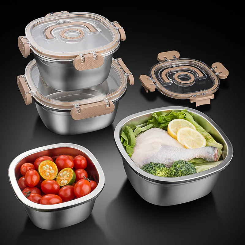 Lunchbox aus Edelstahl 304, auslaufsicherer Deckel, Lebensmittelkonservierungsbox, tragbare Vorratsbehälter, luftdichte Behälter, Küchenutensilien