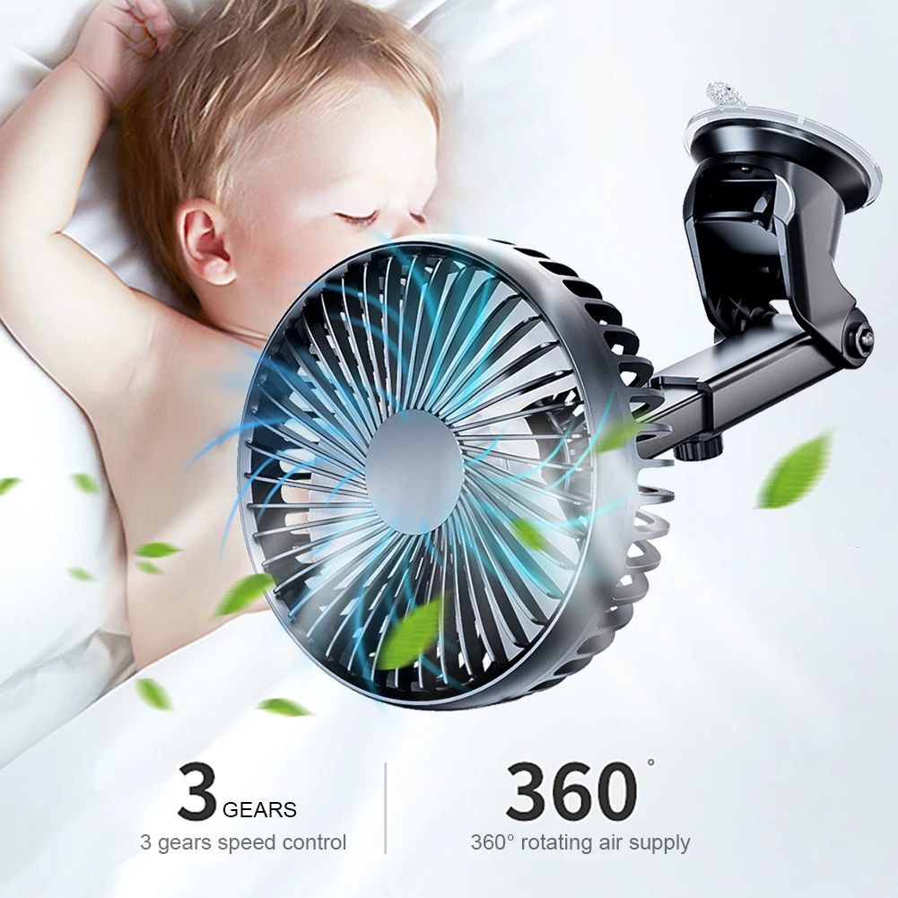12V/24V Car Cooling Fan USB Suction Cup Auto Cooler 360 Degree Adjustable Car Dashboard Fan 3 Speeds Auto Single Head Fan view 4