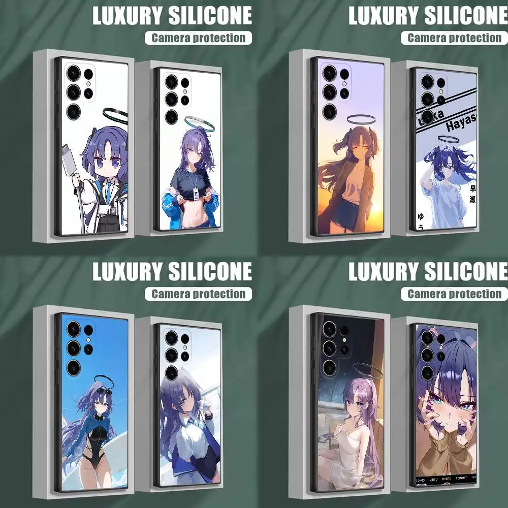 حافظة هاتف Hayase Yuuka Blue A-Archive لهاتف سامسونج S25، S24، S23، S22، S21، S20، S10، Ultra، Plus، Lite، FE، غطاء أسود من السيليكون الناعم #1
