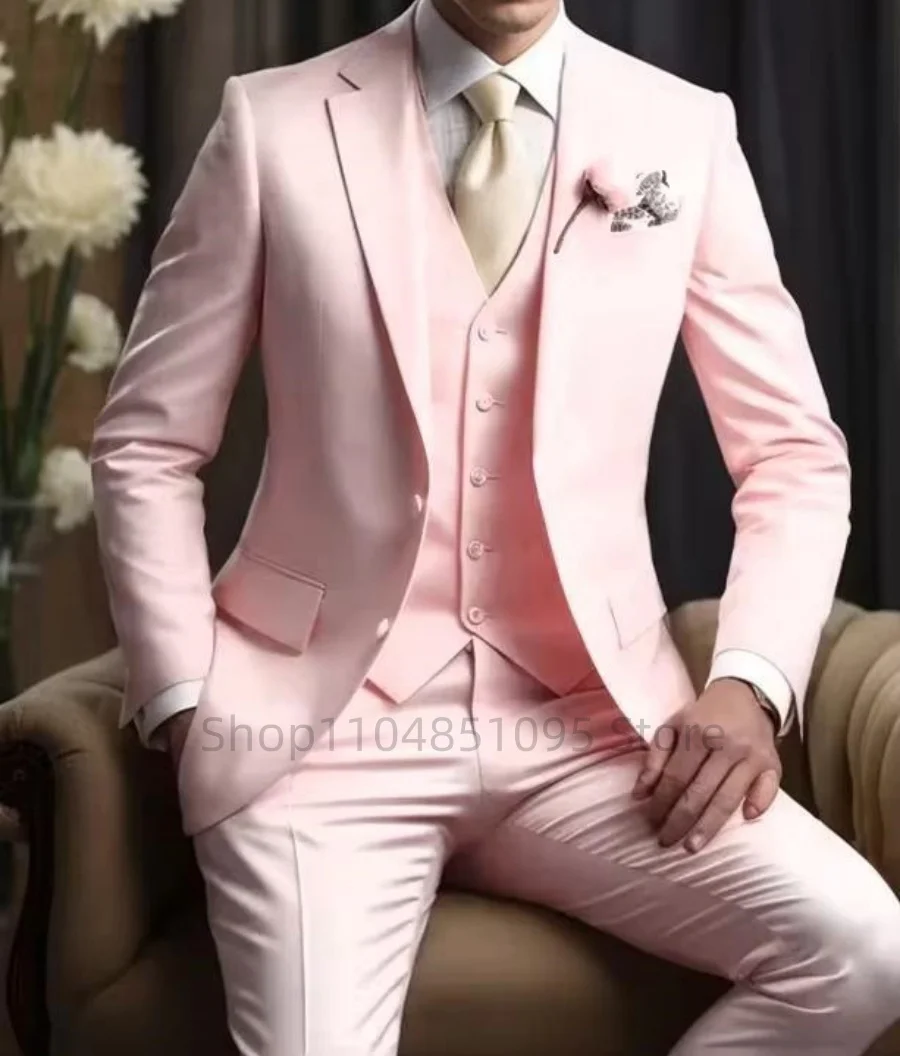 

Wedding Light Pink Men's Suit 3 Pieces Formal Business Notch Lapel Blazer Tuxedos Slim Fit Groomsmen Suit Set(Jacket+Vest+Pant)