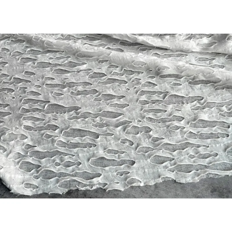 White Sealed Double-layer Tattered Knitted Jacquard Texture Soft Fabric High-end Creative Pants Clothing Design Fabric