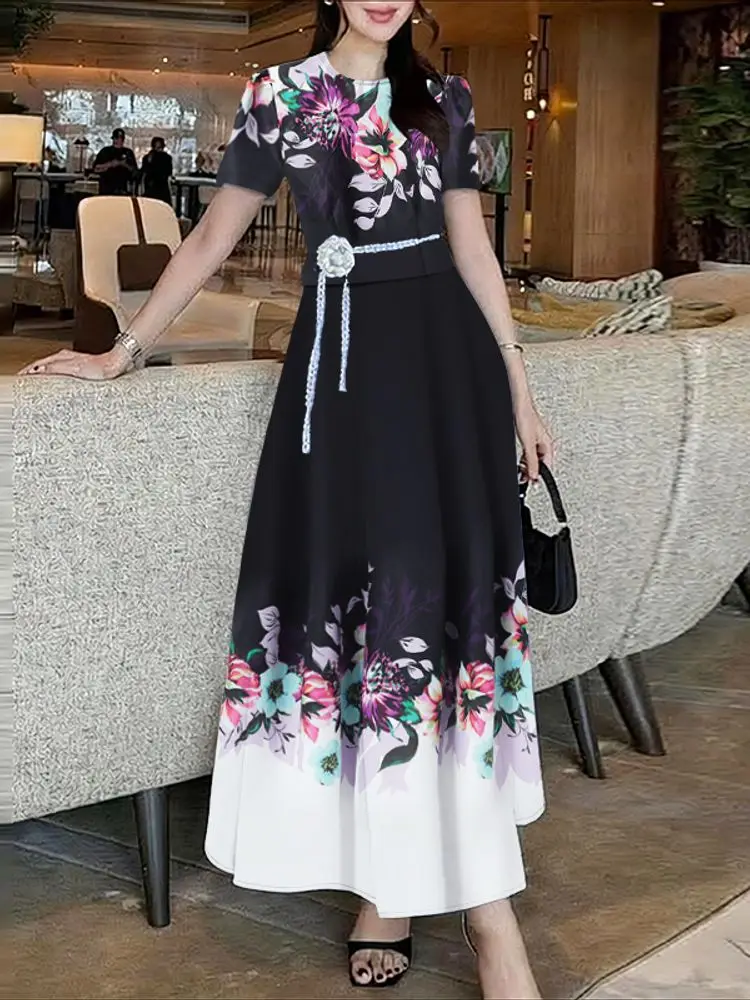 ZANZEA الأزهار المطبوعة تنورة مجموعات المرأة قصيرة الأكمام بلوزة قصيرة و ألف خط التنانير الطويلة 2 قطعة الدعاوى أزياء المرأة وتتسابق #4