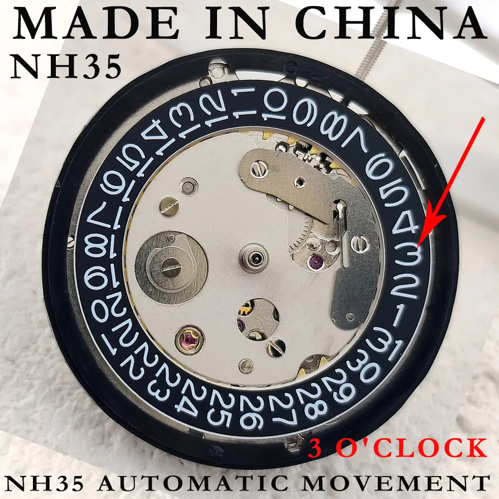 Made in China NH35A Black 3 o'clock 6 o' clock movement singlecalendar replaces Japanese NH35A movement High Accuracy 24 Jewels